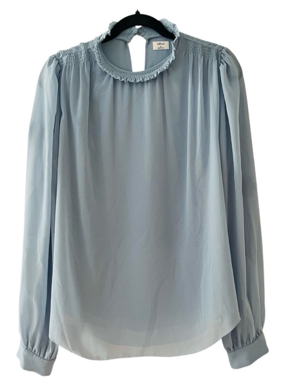 Wilfred Aritzia Blue Ruffle Neck Top Blouse Medium